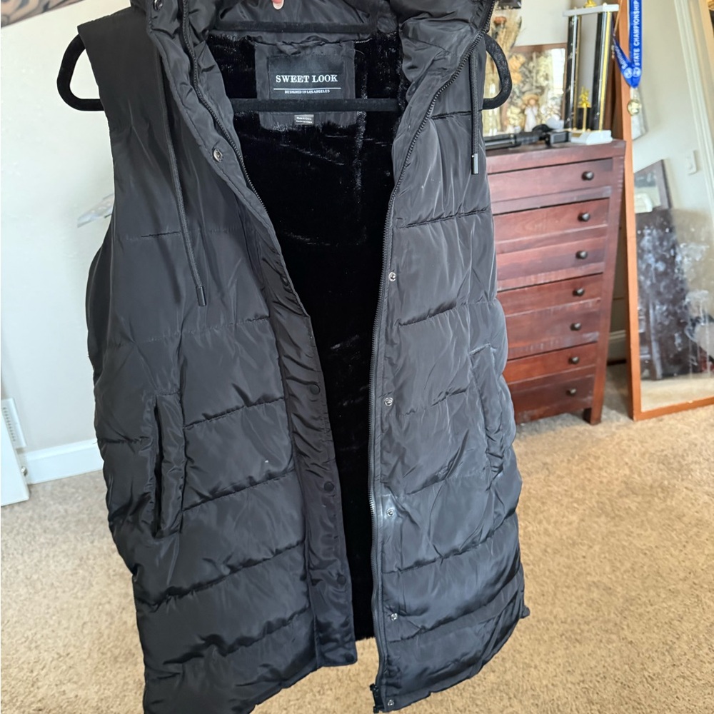 Black Puffer Vest with Hood
